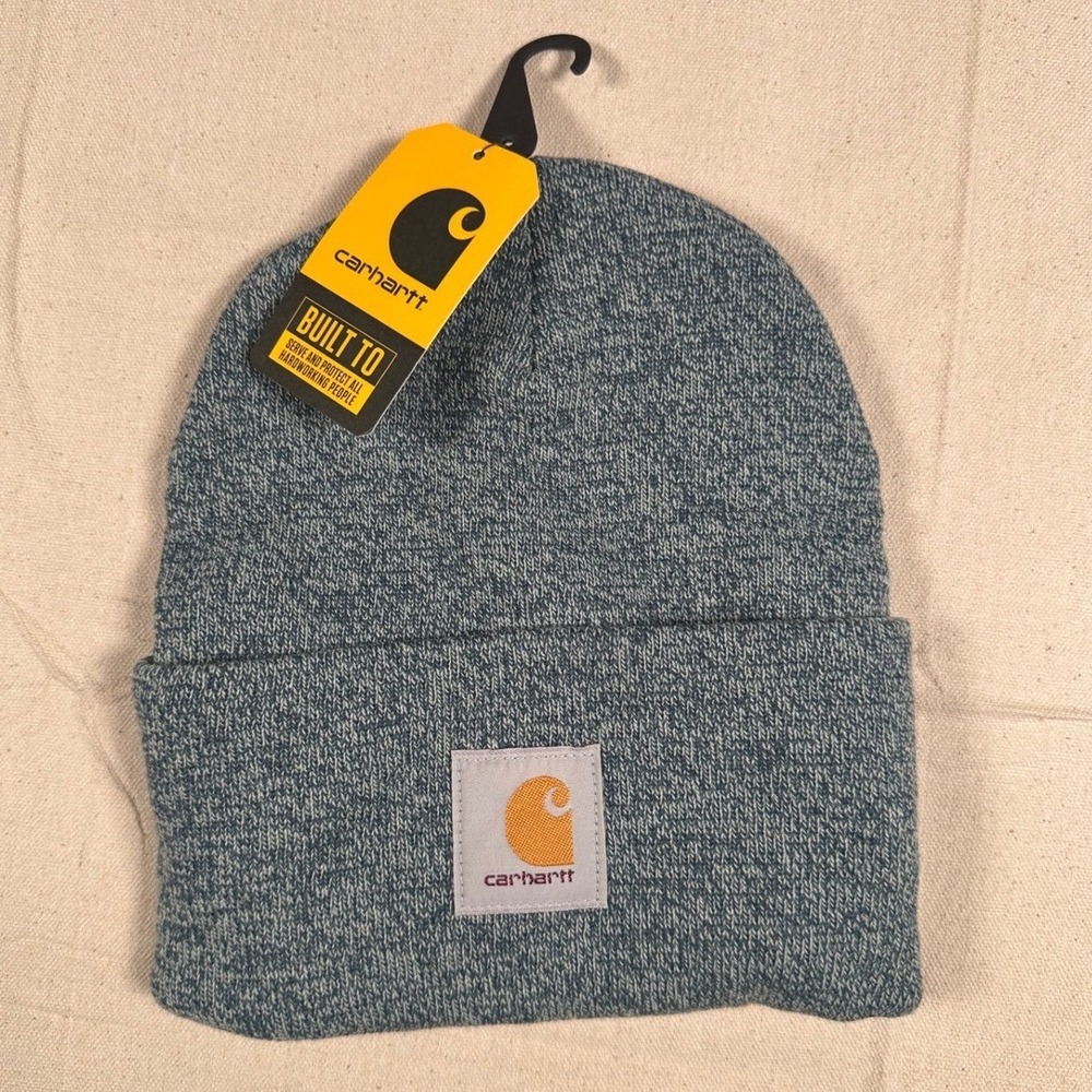 Carhartt A18 Knit Cuffed Beanie Blue Heather Marl Logo Patch Watch Hat NWT